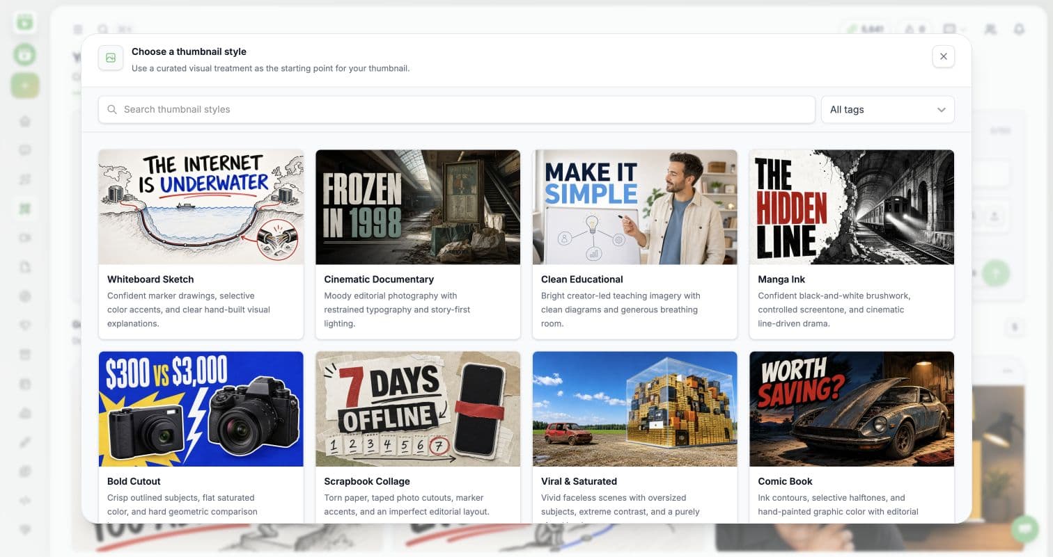 Videnly YouTube thumbnail generator styles gallery