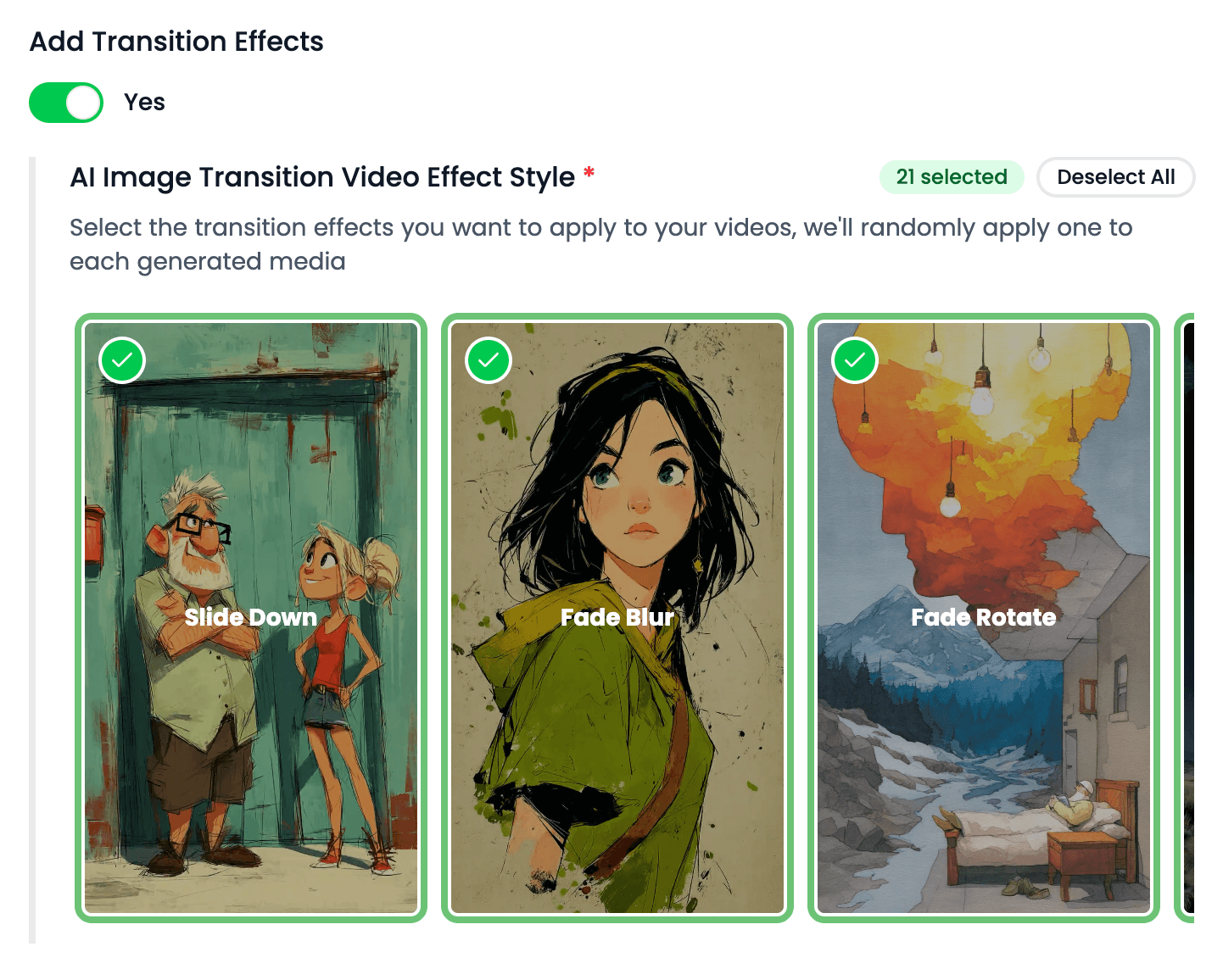 Motion effect controls inside Videnly