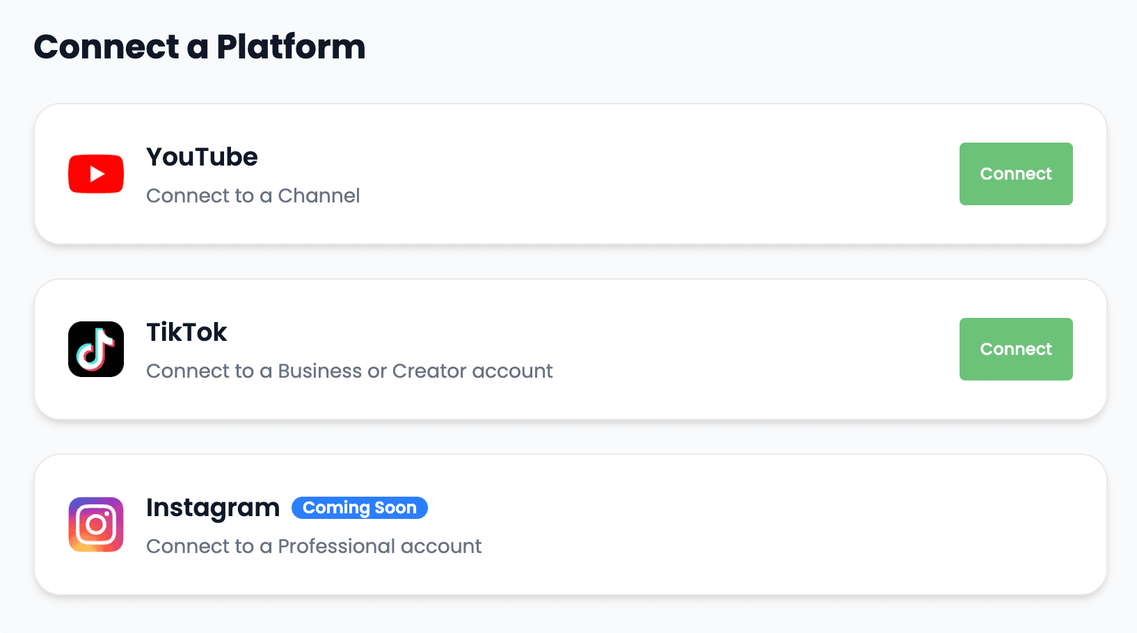 Social media platforms dashboard