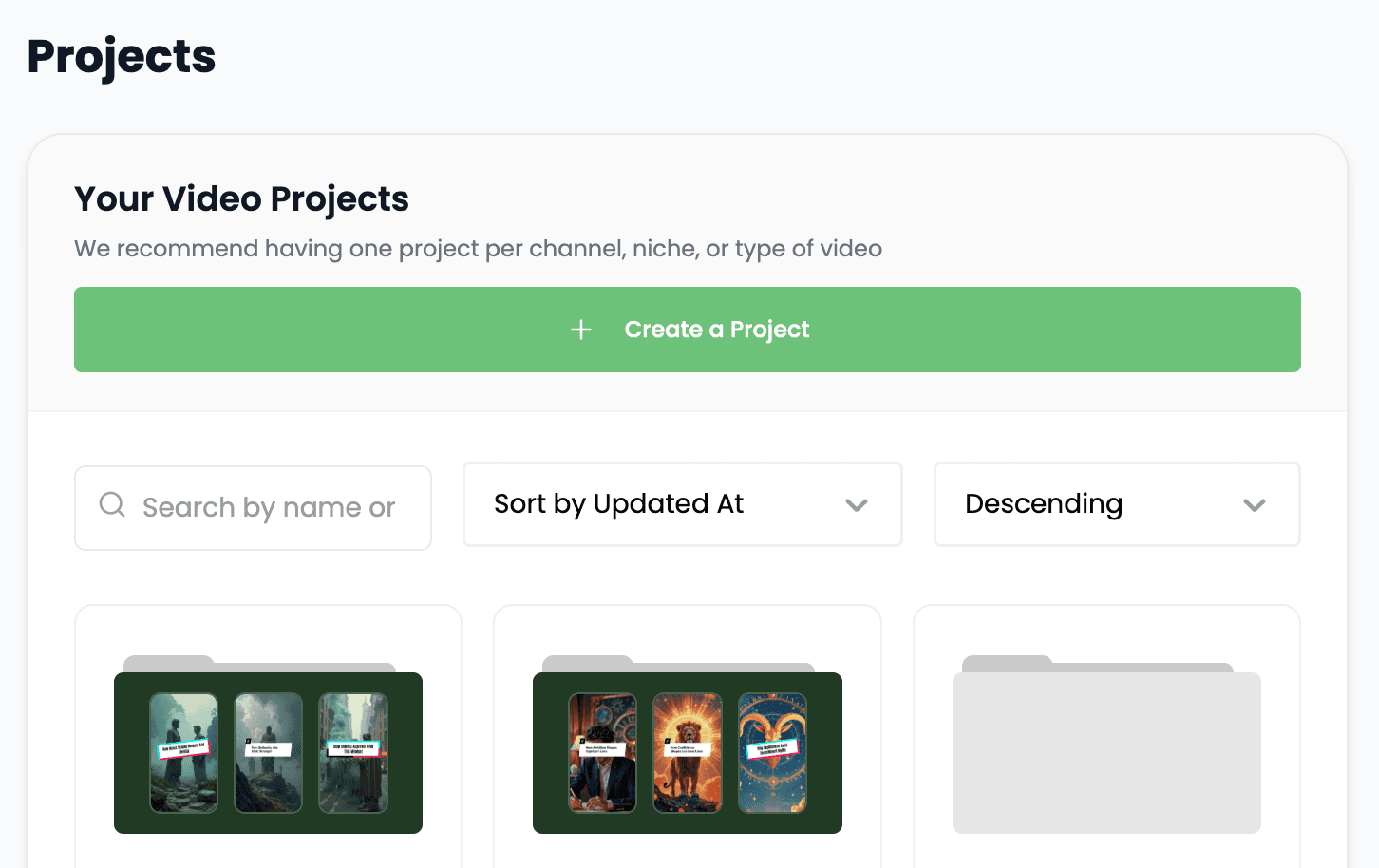 Creating a project in Videnly