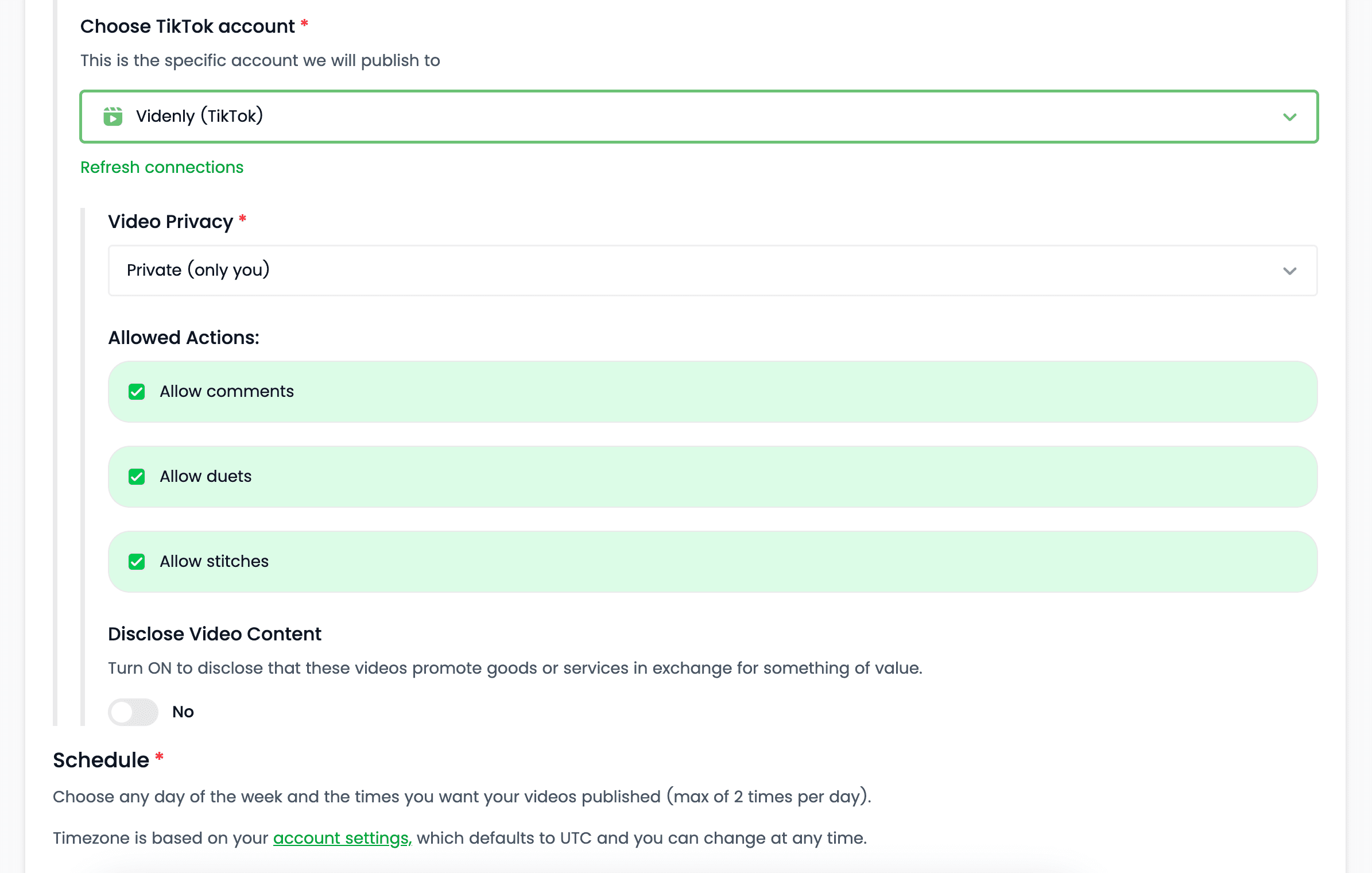Video scheduling calendar interface