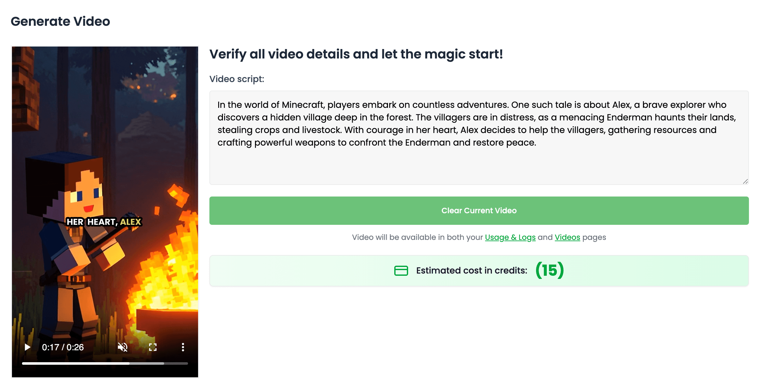Generated AI voiceover ready for review in Videnly