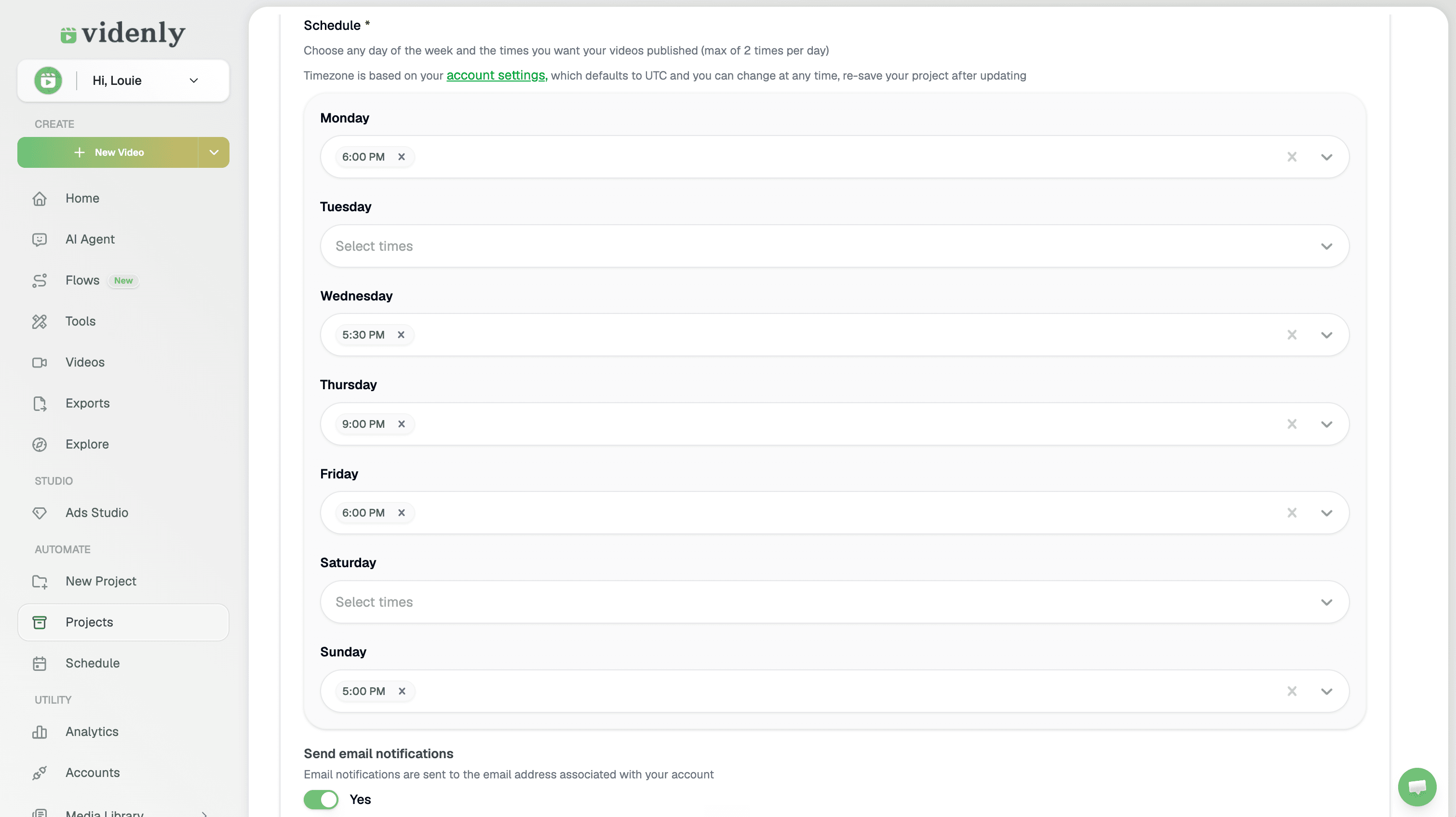 Videnly YouTube project publishing schedule