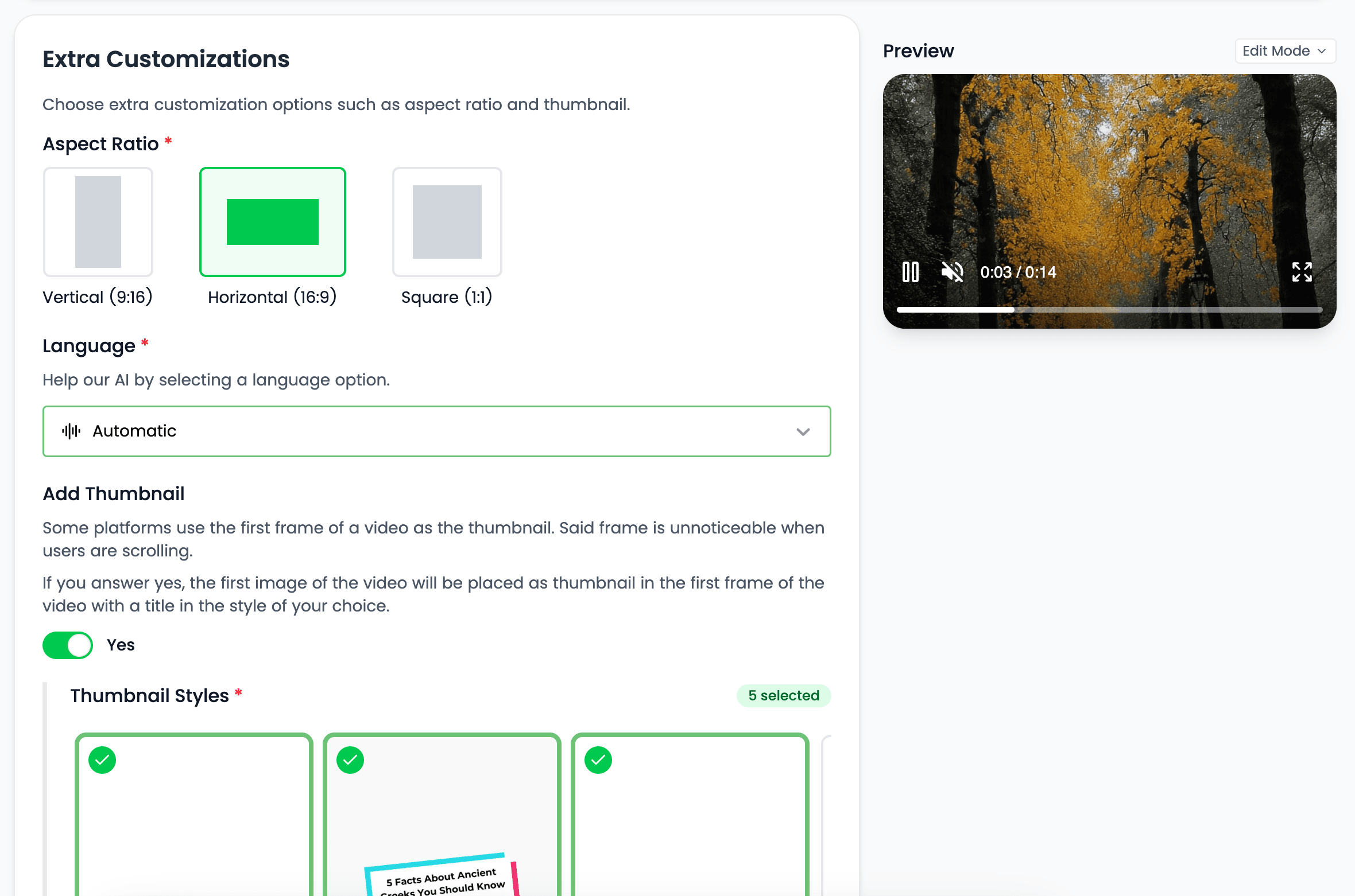 Horizontal video format in Videnly