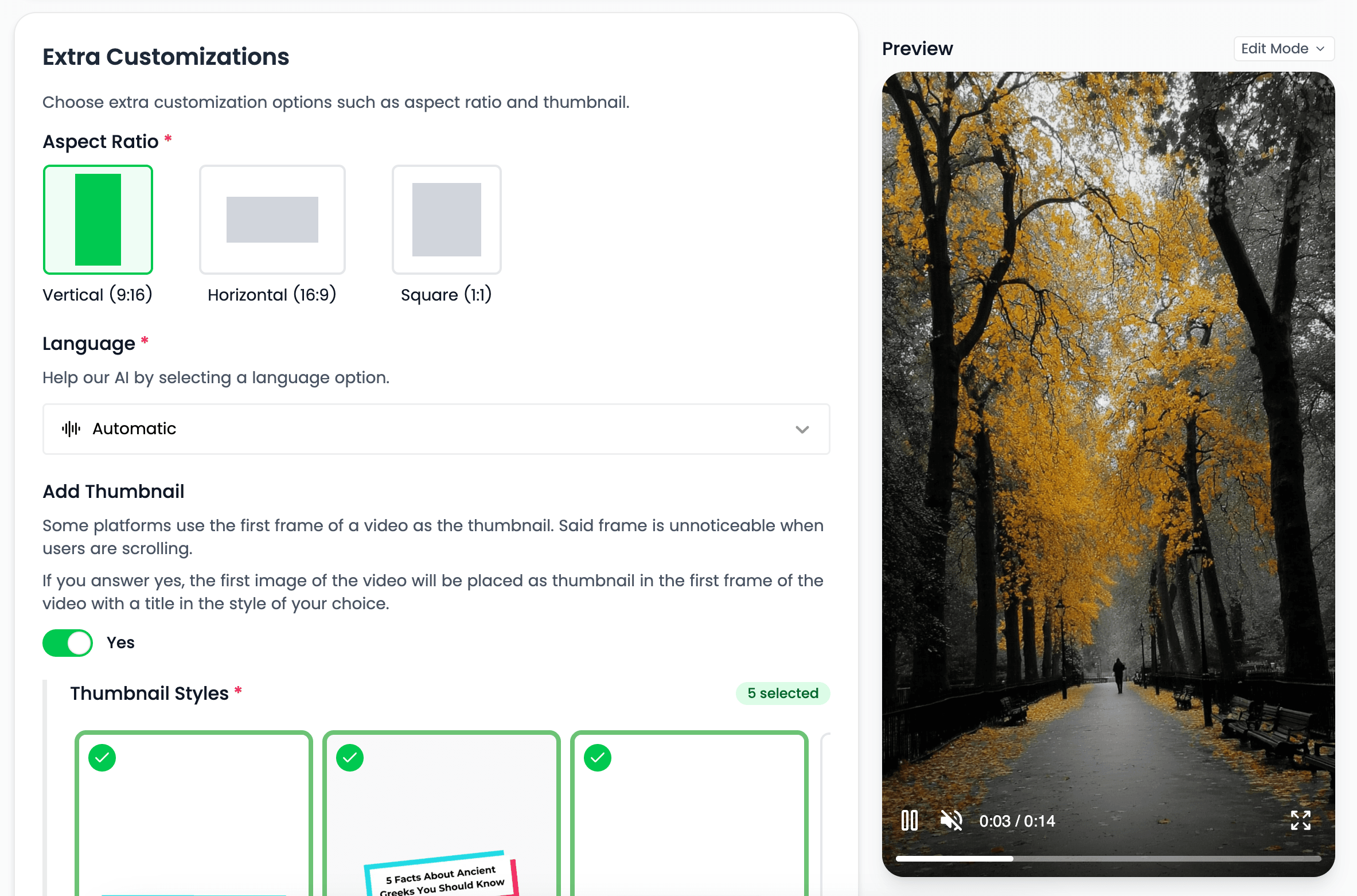Vertical 9 by 16 video format in Videnly