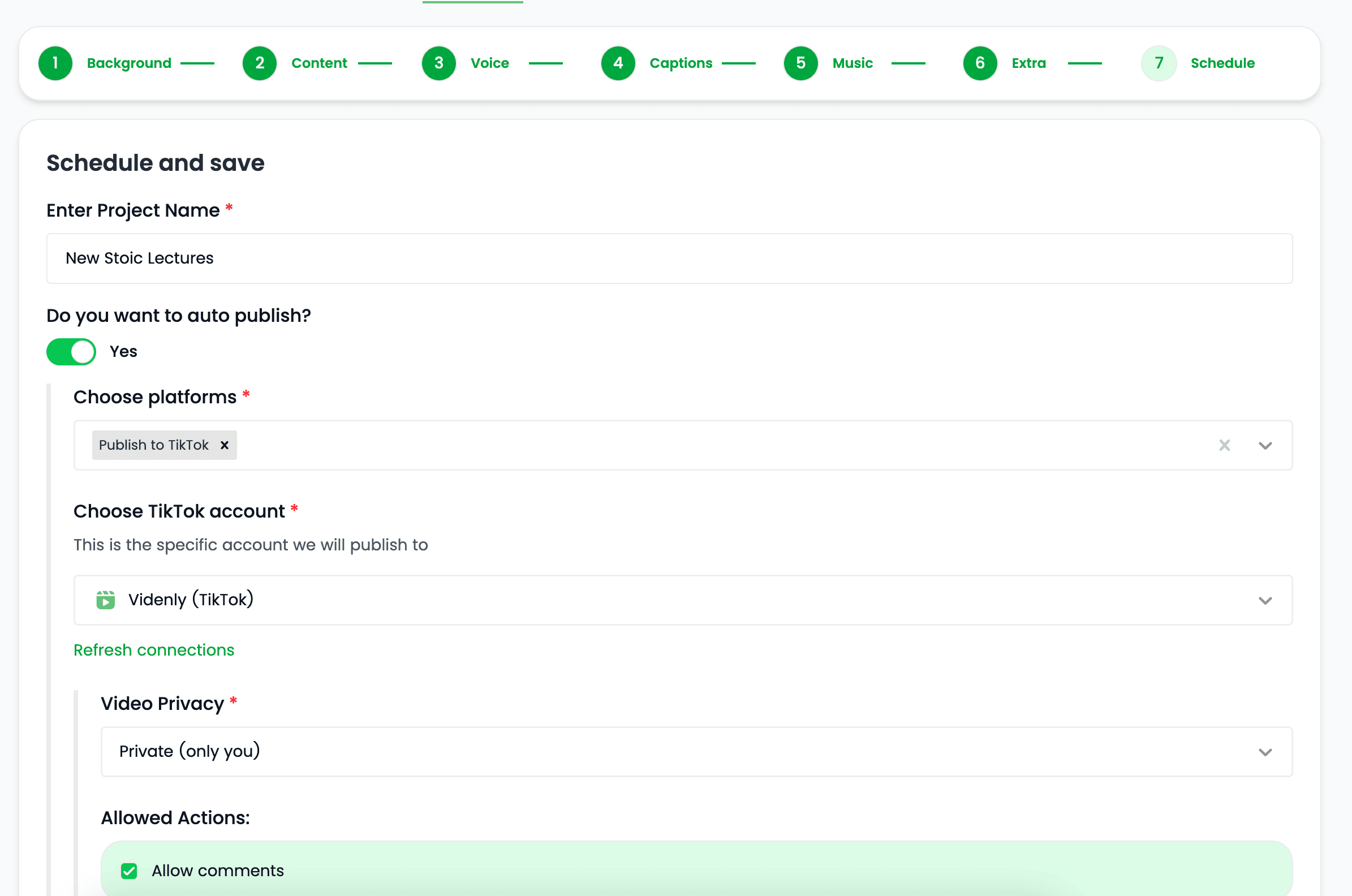 Configuring an automated Videnly project